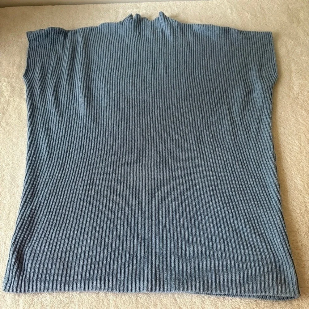 Free People Beach Blue Ribbed‎ Mock Neck Cap Sleeve Knit Top Women's Large